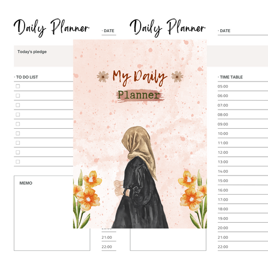 Minimalist daily planner with schedule, to-do list, priorities, gratitude, and notes.