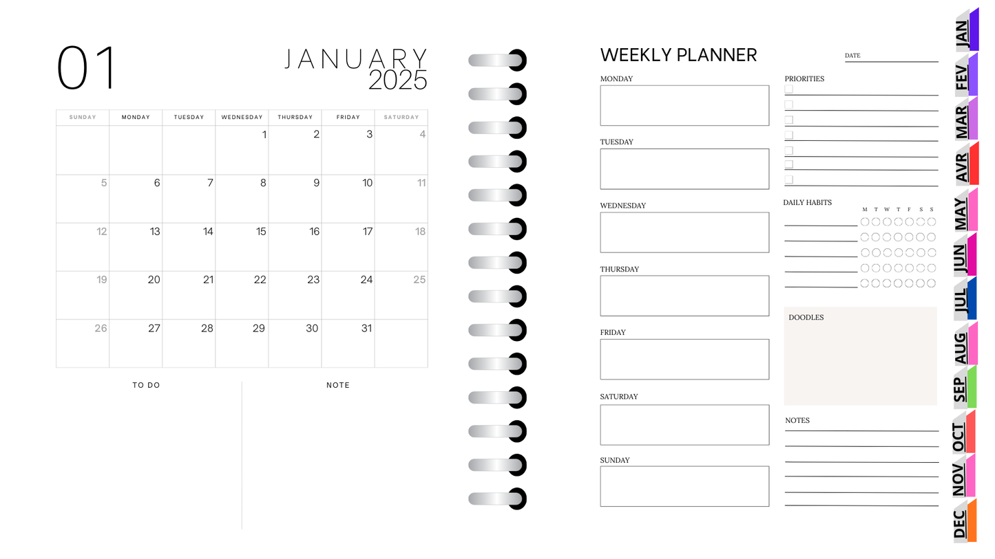Yearly Planner 2025 – Printable Calendar & Organizer (12 Months)