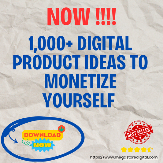 1,000+ Digital Product Ideas eBook cover with templates and planners for monetizing skills online.